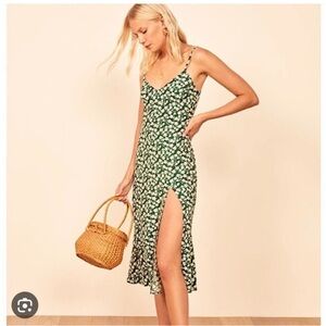 Reformation Crimini Dress in Chiana 8 slipdress green floral daisy print